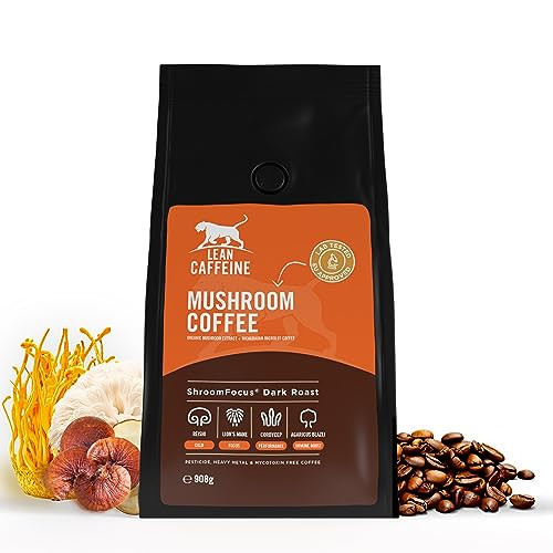 Lean Caffeine Mushroom Coffee Ground 412g - Mushroom Extract Lions Mane & More - Coffee Supplies 