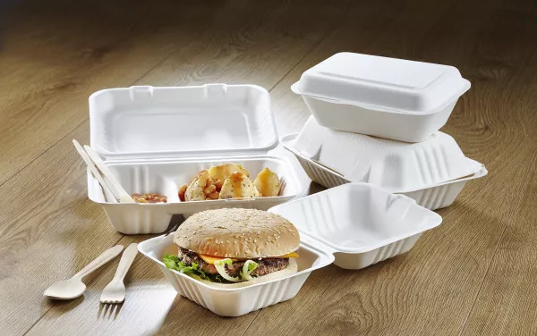 Bagasse Biodegradable Food Container - Clam Shell Deli Boxes x 50 - Coffee Supplies