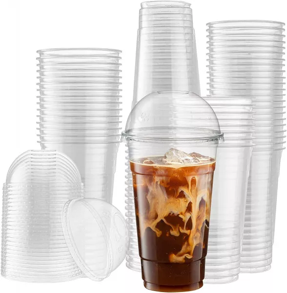 PET Recyclable Clear Plastic Smoothie Cups & Lids - Coffee Supplies