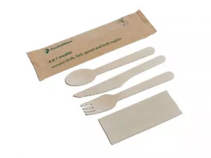 Wooden Cutlery Sets - 4 In 1 Pack - Knife / Fork / Spoon / Napkin x 250 - Coffee Supplies