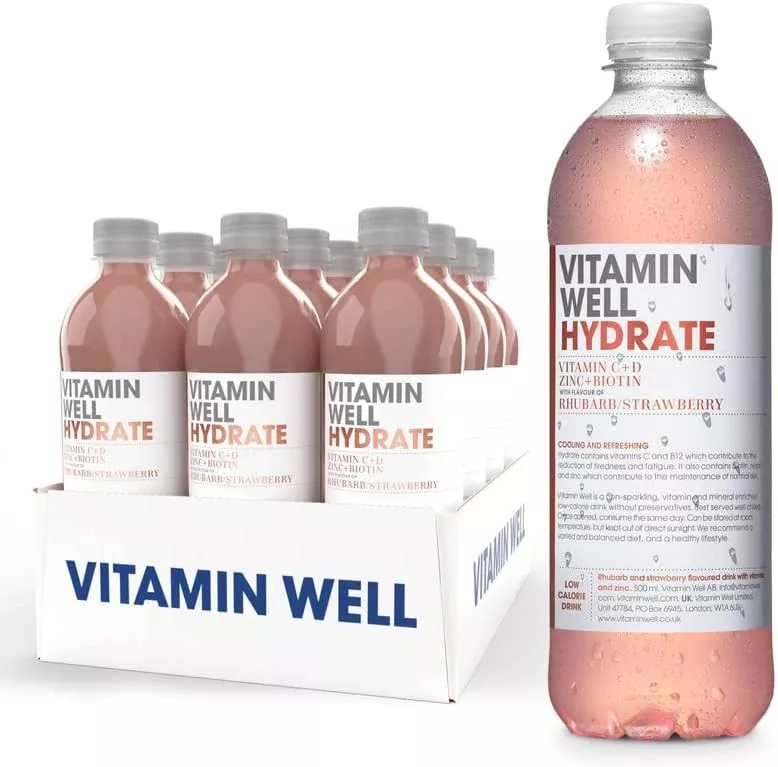 Vitamin Well - HYDRATE - Rhubarb & Strawberry Functional Vitamin Water x 12 x 500ml - Coffee Supplies